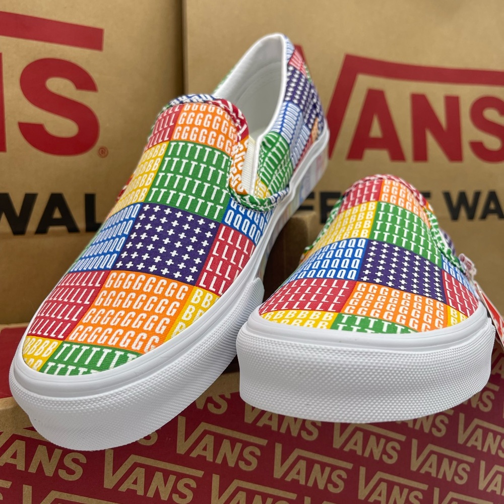 Vans Men's Shoes - Multicolor Classic Slip-On (Pride) Multi/True White Sneakers - Picture 6 of 16